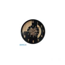 Fabrilamp - Horloge murale parma hêtre noir or 59x59x8 cm engrenages avec mouvement