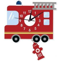 Fei Yu - Horloge murale pour enfants, décoration murale à motif de camion de pompiers 3D