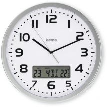 Horloge murale radiop. dcf ''moorea'' av. aff. date et temp. Ø30CM, argt Hama