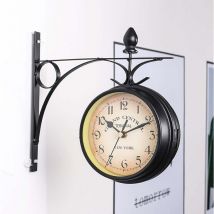 Soleil - gabrielle Horloge murale rétro double face, Horloge de jardin extérieure avec boîtier en fer antique étanche pour intérieur et extérieur,