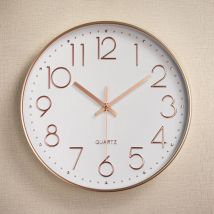 Horloge murale ronde, 30 cm, Petite pendule à accrocher au mur, design classique, piles, blanche