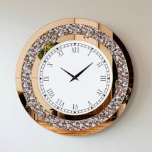Luvodi - Horloge Murale Silence: 60cm Diamant Pendule Murale Ronde Design Cristale Montre Suspendu Décoratif en Miroir Biseauté Salon Chambre - Marron