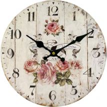 Horloge murale blanche silencieuse de style vintage – 34 cm (14 po) de diamètre