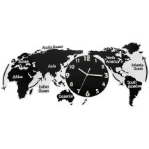 Horloge murale silencieuse en acrylique avec carte du monde, lampe murale silencieuse sans batterie pour la maison, le bureau, le salon (80 cm, noir)