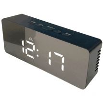 Horloge numérique carrée à miroir, réveil à led avec mesure de la température, fonction snooze (noir)
