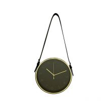 Horloge ronde à lanière noir doré 30,5x30,5cm