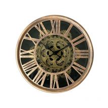Horloge ronde dorée mécanisme apparent 25x6x25cm