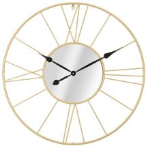 Mauroferretti - Horloge murale ronde en métal doré 80cm avec miroir Stick