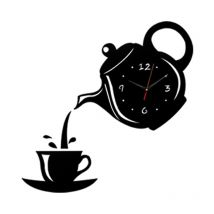 Feiyue - Horloges murales créatives en acrylique avec tasse à café et théière 3D