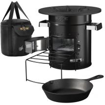 Bbq#boss - bbqboss Horno de Cohetes Barbacoa Holandesa Parrilla Negra con Sartén de Hierro Fundido Estufa Portátil de Acero para Camping con Bolsa de