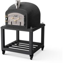 Tuozi - Horno de Leña Exterior de Obra kitaway (Negro - 120 x 120 x 170 cm) – Horno de obra tradicional, cocción al fuego, aislado con corcho, 3