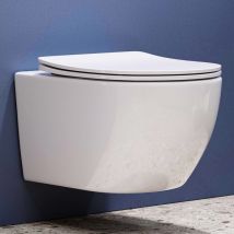Horor wc Suspendu Céramique sans Rebord - Cuvette Toilette Mural à Chasse d'eau Profonde à Faible Odeur - Lunette
