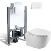 Komplett Wc Toilette Set, 82cm Vorwandelement Unterputzspülkasten Mit Wand Wc + Weiß Drückplatte - Horow