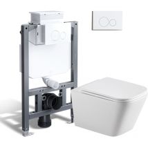 82cm Vorwandelement Spülrandlose Toilette Set, Unterputz Spülkasten Und Wand Wc Mit Weiß Drückplatte - Horow
