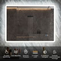 Horow Badspiegel Mit Touch 6500k Led-beleuchtung Eckig, Beschlagfrei, Helligkeit Einstellbar, Memory-funktion, Horizontal&vertical 60 X 80 Cm