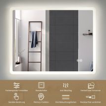 Horow - Miroir de salle de bain led Miroir avec Rétro-éclairage led 70x90cm Interrupteur Tactile, Anti-buée Lumière Blanche Froide/Chaude/Neutre