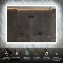 Miroir led Salle de Bain avec éclairage, 6000K acrylique Miroir Lumineux Salle de Bain Anti-buée,80x60cm - Horow