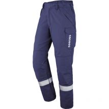 CEPOVETT Latzhose mit Knie-Taschen Dunkelblau S – Innenmarkierungskragen – 50 mm retroreflektierende Streifen
