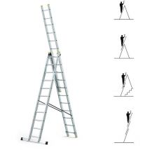 Hoström - Echelle transformable 3 plans StablePro 3x11 marches aluminium extensible coulissante, 6 positions, hauteur travail max 6,31m, garantie 5