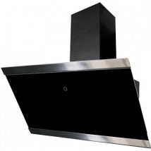 Respekta - Hotte aspirante /Hotte inclinée de 90 cm/Écran en verre avec cadre en acier inoxydable noir/Fonction d'extraction et de recyclage de l'air