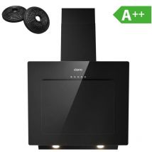 Hotte Inclinee 60cm Classe a++ Filtre a Charbon 370 m3/h Recyclage Verre et Inox Ciarra 725BK60-002