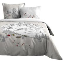 Lovely Casa - Housse couette + taies percale de coton 240 x 260 cm Station de ski