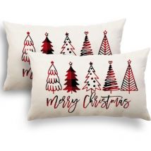 Housse Coussin Noel 30x50cm Lot de 2 Housse Coussin père Noël Wapiti Coton et Lin Décoratif Taie d'oreiller pour Decoration Noel