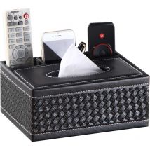 Housse de boîte à mouchoirs rectangulaire en cuir noir multifonctionnelle avec télécommande et papeterie