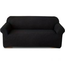 Housse de canapé 3 places avec élastique, uni, anti-tache en tissu piqué Couleur: Noir