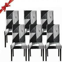 6 Pièces Housse De Chaise Extensible(géométrie Noire), Universelle Lavables,couverture De Chaise Facile À Nettoyer Pour Décor Salle À Manger Hôtel 