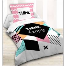 Housse de couette 1 place coton 140 x 200 cm- Happy