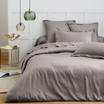 Univers D Cor - Housse de couette 100% Satin de coton Peigné / 80 fils /cm² - 140 x 200 cm - Gris