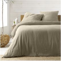 Housse de couette + 2 taies gaze de coton 240 x 260 cm Tendance sable
