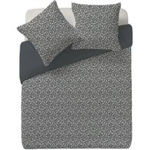 Housse de couette + 2 taies gaze de coton a fleur grise