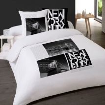 Housse de couette 200x200 ny by night + 2 taies 100% coton