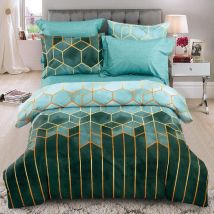 Csparkv - Housse de Couette 200x200 Vert Adulte Parure de lit Microfibre 2 Pièces Ensemble Literie Modern 3D Géométrique Linge de Lit avec Fermeture