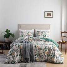 Treetalk - Housse de Couette 200x230 Motif Feuilles Beige Vert Parure de Lit Botanique Fleurie en Microfibre avec Fermeture Éclair - Linge de Lit