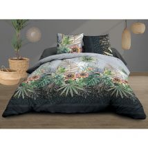Housse de couette 220x240 + 2 taies - Pur coton 57 fils - Flora