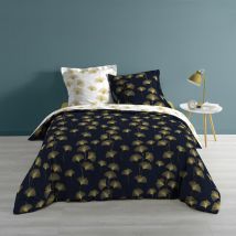 Housse de couette 220x240 cm réversible + taies Bloomy Marine/or