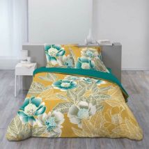 Housse de couette 240 x 220 cm coton 42 fils + 2 taies Florella jaune