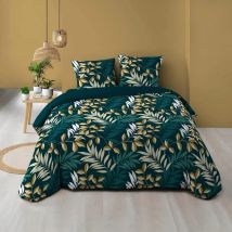 Housse de couette 220x240 cm + taies - Feuillage bleu et beige