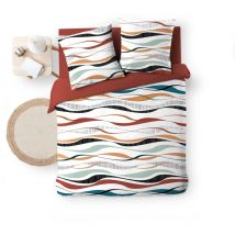 Housse de couette 240 x 220 cm polycoton 52 fils + 2 taies Vagueline rouge