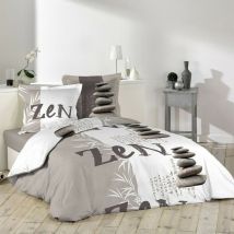 Housse de couette 240x220 + 2 taies Galets Zen coton 42 fils