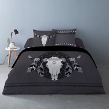 Housse de couette 240x220 buffle gris + 2 taies 100% coton
