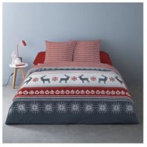 Housse de couette 240x220 fenris Rouge + 2 taies matière Polaire