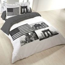 Housse de couette 240x220 Time Square + 2 taies coton 52 fils