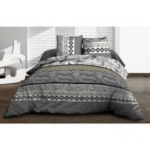 Housse de couette 240x260 + 2 taies - Pur coton 57 fils - Feuillage Gris