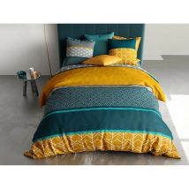 Housse de couette 260x240 Lupin + 2 taies 100% coton 57 fils - Jaune
