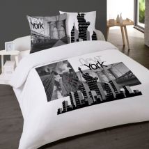 Housse de couette 260x240 new york + 2 taies 100% coton
