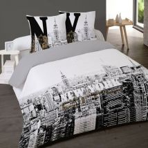 Housse de couette 260x240 New York Building + 2 taies coton 52 fils